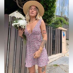 NWT Zara floral linen mini dress flounce bottom sz M